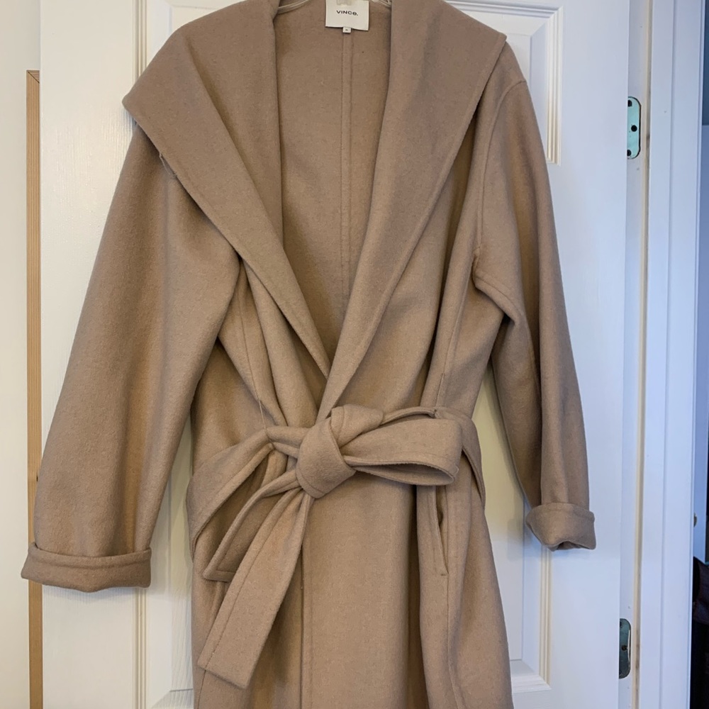 Vince Wool blend tie front hooded coat NWOT - Picture 3 of 8